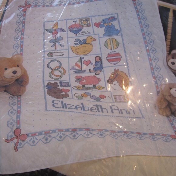 Vintage Janlynn Dreamland Cross Stitch Baby Quilt Kit 257-32 Horse Bunny Bear - Picture 3 of 5
